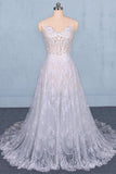 Spaghetti Straps V Neck Lace Off White Wedding Dresses with Criss Cross Bridal Dresses STI15422