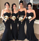 Elegant Mermaid Black Sweetheart Strapless Bridesmaid Dresses with Lace STI20462