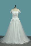 2024 A Line Tulle Off The Shoulder Wedding Dresses With Applique P4C5GZK6