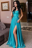 Simple Front Split Long A-Line Cheap Prom Dresses PL87S2X5