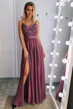 Classic A Line Spaghetti Straps Split Prom Dresses Long With PS76FTGX