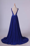 2024 Bateau A-Line Chiffon Prom Dresses With Ribbon Sweep PXA4Y93K