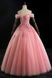 Ball Gown Off Shoulder Prom Dress With Flowers Floor Length Applique P1AH7EKS