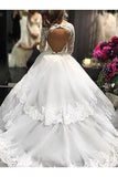 Luxurious Lace Long Sleeves V-Neck Layers Ball Gown PG8P1HNE