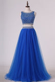 2024 Two Pieces Bateau Prom Dress Beaded Bodice A Line Tulle PMCJXJRX