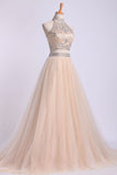 2024 Two-Piece High Neck Prom Dresses A Line Tulle PJFRSPKM