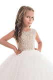 2024 New Arrival Flower Girl Dresses Ball Gown Scoop Tulle With Beads P6S4AH3S