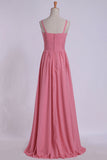 2024 Prom Dresses A Line V Neck Chiffon Floor P5T23LC4