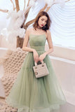 Simple Tulle Spaghetti Strap Sleeveless Pleated Prom Dresses A Line PBYXNERL