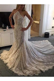 Halter Mermaid Lace Sleeveless Wedding Dress With STIP8XSP72Y