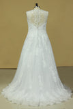 2024 Plus Size A Line V Neck Wedding Dresses Tulle With Applique Court P9G9YZ21