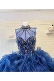 High Neckline Rhinestone Metallic Embroidery Ballgown Organza Quinceanera STIPKLGCQ3P