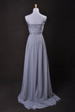 Silver Prom Dress A Line Strapless Floor Length Sweep/Brush Train PA1MEEMD