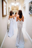 Charming Long Mermaid Light Sky Blue Strapless Elegant Bridesmaid Dresses PNKHKLAB