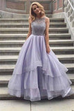 Floor Length Long Beading Tulle Open Back Prom Dresses PY611N14