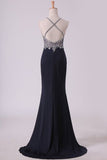 2024 Sexy Open Back Spaghetti Straps Beaded Bodiced Prom P96QS8RY