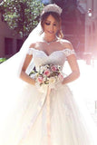 2024 New Wedding Dress Off The Shoulder A-Line Off-The-Shoulder Court Train Tulle P3CKDETG