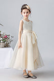 A Line Ivory Sleeveless Tulle Beaded Flower Girl Dresses