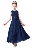 Dark Blue Sleeveless Chiffon Ruffles Flower Girl Dresses