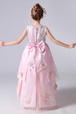 Pink Sleeveless Round Neck Appliques Flower Girl Dresses