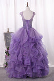 2024 Ball Gown Scoop Beaded Bodice Tulle Quinceanera Dresses PR5LE632