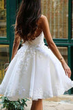 A Line V Neck Ivory Appliques Beads Homecoming Dresses Short Wedding Dresses STI15041