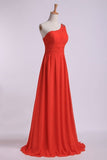 2024 One Shoulder Floor Length Prom Dresses Ruffles&Beads PFBNEDCT