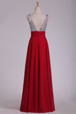 2024 Prom Dresses V Neck Chiffon With Beading A Line PHCS5RNY