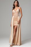 Detachable Train Champagne Spaghetti Straps Sequins Homecoming Dress