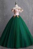 Off The Shoulder Floor Length Prom Dress With Appliques Puffy PNQ94AH7