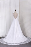 2024 V Neck A Line Wedding Dresses Lace With Sash P2J3P3G3