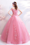 Off The Shoulder Puffy Tulle Prom Dresses Floor Length Appliqued PYDQSSM6