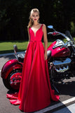 2024 V Neck Satin Prom Dresses A Line With Applique PQRYKYRF