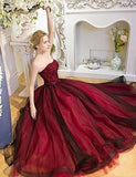 Strapless Beads Sleeveless Sweetheart Tulle Ball Gown Backless Black Burgundy Prom Dresses