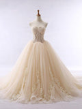 Chic Ball Gowns Strapless Sweetheart Tulle Lace up Modest Cheap Lace Long Prom Dresses