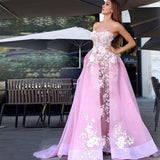 New Style A-Line Sweetheart Straps Pink Tulle Prom Dresses with Lace Appliques