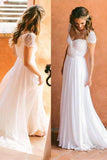 Cheap Sweetheart Beading Cap Sleeve Beads Chiffon A-Line Open Back Ruffles Wedding Dress