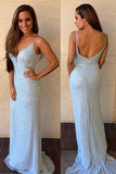 Cheap Floor-Length Sleeveless V-Neck Mermaid Backless Spaghetti Strap Prom Dresses