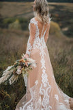 Long Sleeves Boho Wedding Dress With Appliques Mermaid STIP22A7X4E