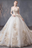 Ball Gown Tulle Wedding Dresses Off The Shoulder Appliques Beads PH5NLR2A