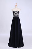 2024 Dark Navy Blue Prom Dresses Sweetheart Floor Length Chiffon With Silver PTETZHZ7