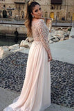 2024 Long Sleeves A-Line/Princess Bateau Beading Floor-Length Chiffon PKSZC3M6