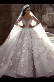 Gorgeous Long Sleeves Flowers Ball Gown Wedding Dress With PQE57HEY