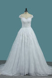 2024 Tulle Scoop A Line Wedding Dresses With Applique And P81F6Y3E