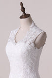 2024 Wedding Dress A Line V-Neck Lace And Tulle With Applique P8AS6HLL