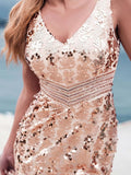 Sexy Mermaid Sequin V Neck Prom Dresses for Women V Back Pink Party Dresses STI15340