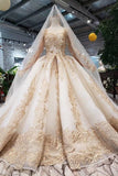 2024 New Prom Dresses Long Sleeves Ball Gown Scoop With Applique&Beads Lace PGAKM5ZZ