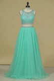 2024 Two Pieces Prom Dress Bateau A Line Pick Up Tulle P9LK36ZY