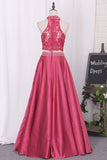 2024 New Prom Dresses A-Line Scoop Floor-Length Lace And Satin P8GYNEHL