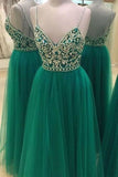 2024 A Line Spaghetti Straps Prom Dresses Tulle Beaded Bodice P9JP5ZDB